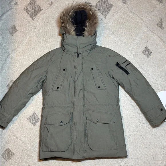 Men's Khaki Duck Down Parka with Fur Hood. - Picture 1 of 4